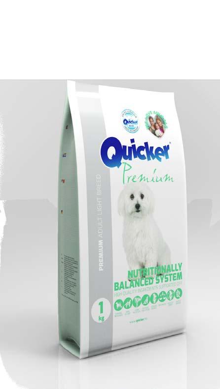 digestive system. QUICKER PREMIUM ADULT LIGHT BREED Quicker Premium Adult Light Breed is nutritionally balanced, specially created food for adult dogs of mini breeds who have light hair.