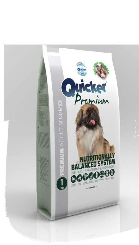 system. QUICKER PREMIUM ADULT MINI MIDI Quicker Premium Adult Mini Midi - high quality food formulated specifically for dogs of small and medium breeds.