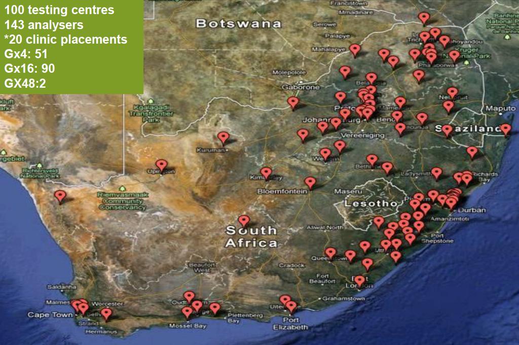 Xpert testing sites in South Africa (Oct