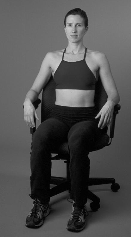 HIP STRETCHES: GLUTES Glute Stretch: Seated at Desk 2 ) Sit in a chair with good posture.