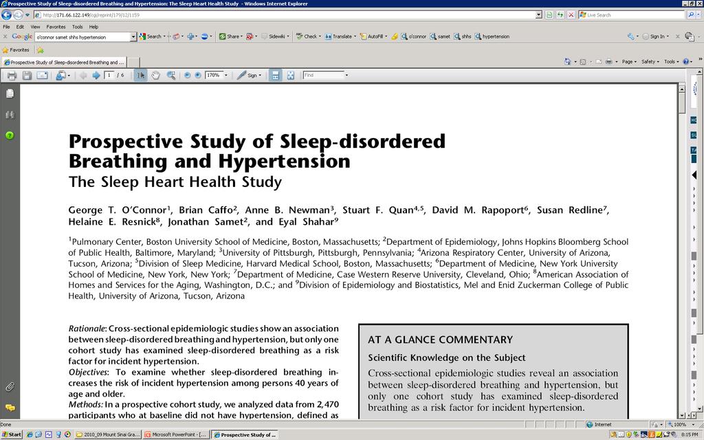 Sleep apnea and Incident Hypertension O Connor et al.