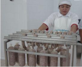 Raw-fermented sausages 117 than 30%. This corresponds to an a w of 0.90 and below and makes the product shelf-stable. Under moderate climatic conditions and storage (e.g. 20 C and 70-75% relative humidity), the products have a prolonged shelf life of over one year.