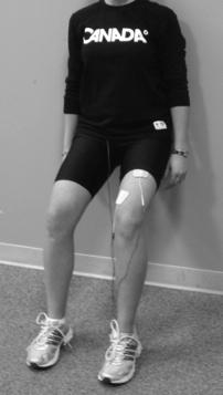 With your kneecaps pointing straight ahead (in line with your feet and hips), slowly lower into a squat Don't bend your knees beyond a degree angle While the muscle stim unit is on, hold steady in