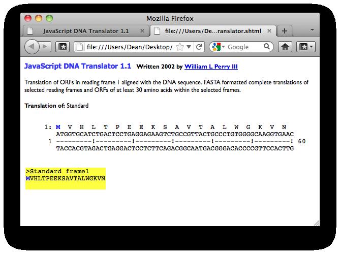 Type a name for your sequence into the top box ( standard or sickle for example). Cut and paste one of the DNA sequences from the text file called DNA_sequences.txt into the second box.