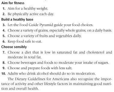 Know the ABCs for Good Health Review Questions Section 4: Choosing a Healthful Diet Key Terms Nutrient density: a measure of the nutrients in a food compared with the energy the food
