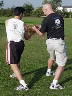 Your partner will rotate the opposite direction (i.e. his right) to accept the ball from you.
