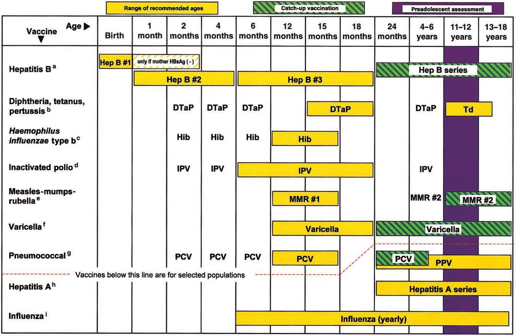 Figure 1. Recommended childhood immunization schedule, United States, 2002.