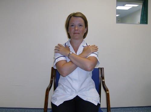 Exercises to restore range of movement in the Thoracic spine: Rotation Start position: Sitting upright with your back supported in