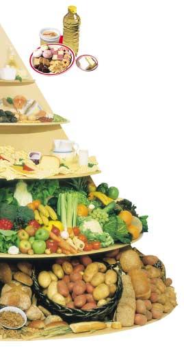 Have a healthy cholesterol The Food Pyramid way Top shelf. Very small amounts. Meat, poultry, fish (especially oily fish), beans, peas and nuts. Choose any 2. Milk, cheese and yoghurt. Choose any 3.