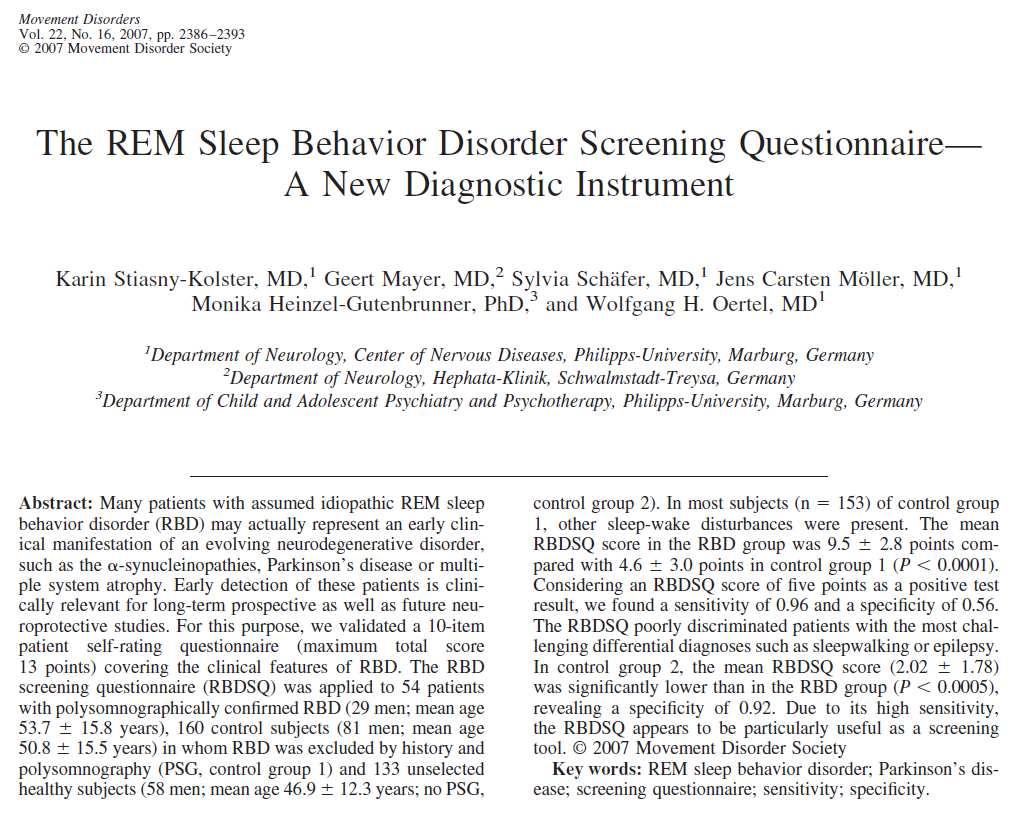 Instrumental evaluation of sleep disorders in PD Spectrum of disorders Motor behaviors
