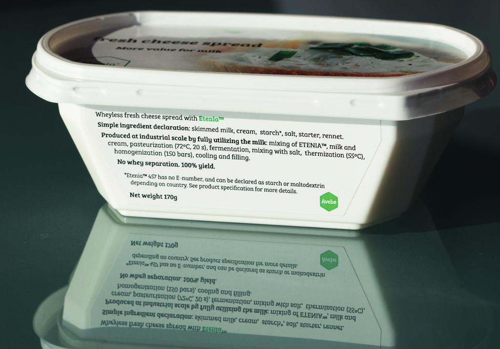 Typical product recipes, process conditions and product label To give you an idea of what a typical process and recipe may look like, Avebe shares the typical recipe for a full-fat (10% fat) quark