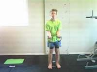 Bicep Curls Stand with feet shoulder width apart and the resistance band under your mid feet (wear shoes).
