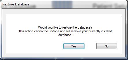 Sleep Apnea Therapy Software Clinician Manual Page 17 2. The program displays a Restore Database dialog box (Fig 2). 3. Click Yes to restore your patient database from a saved file.