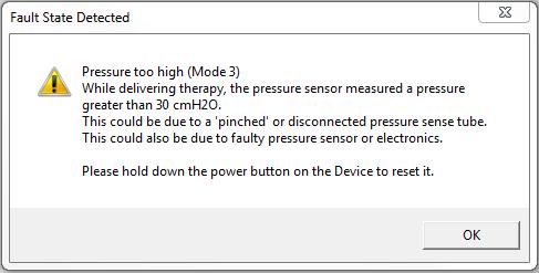 Reset a device fault When you launch the Sleep Apnea Therapy software and connect a device which is in a fault state, the program displays the fault message along with the fault