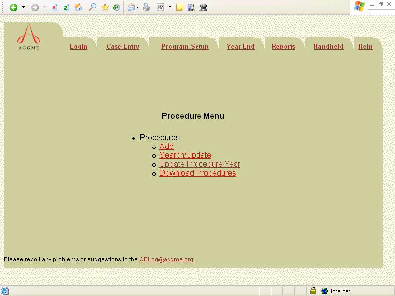 Click on the Case Entry tab and the Procedure Menu
