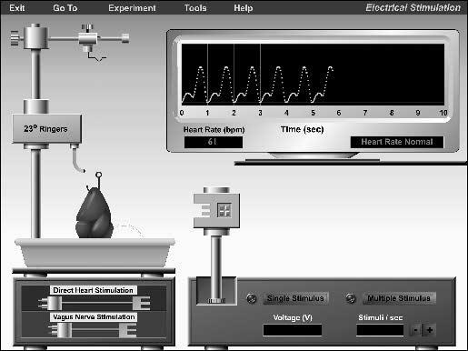 Cardiovascular Physiology 77 FIGURE 6.2 Opening screen of the Electrical Stimulation experiment. Did you see any change in the trace? Why/why not? 3.