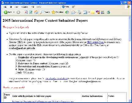 International Paper Contest: An Example of Group Effort (continued 4) This Reviewers and Papers site has been created and used to facilitate the review process of this year s