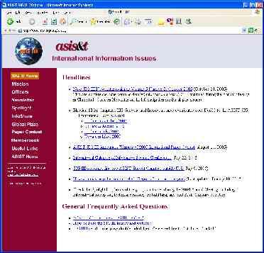 SIG III Website: Structure The navigation bar on the left provides easy and direct access to the major sections of the site. URL: http://www.asis.