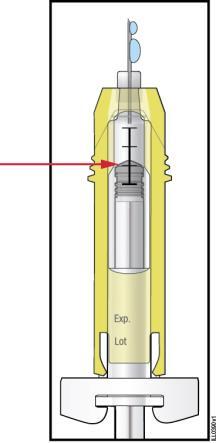 H Slowly push the plunger rod up to the line on the syringe barrel that matches your prescribed dose.