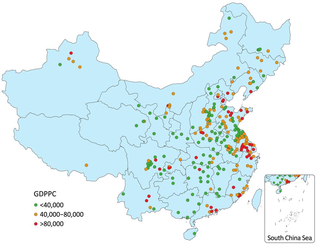 Chinese Journal of Cancer Research, Vol 29, No 5 October 2017 387 Figure 1 Map of distribution of 255 qualified cancer registries and corresponding gross domestic product per capita (GDPPC) levels in