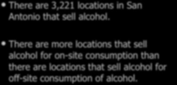 Retail Access cont. There are 3,221 locations in San Antonio that sell alcohol.
