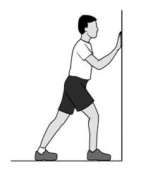 1. Heel Cord Stretch You should feel this stretch in your calf and into your heel Stand facing a wall with your unaffected leg forward with a slight bend at the knee.