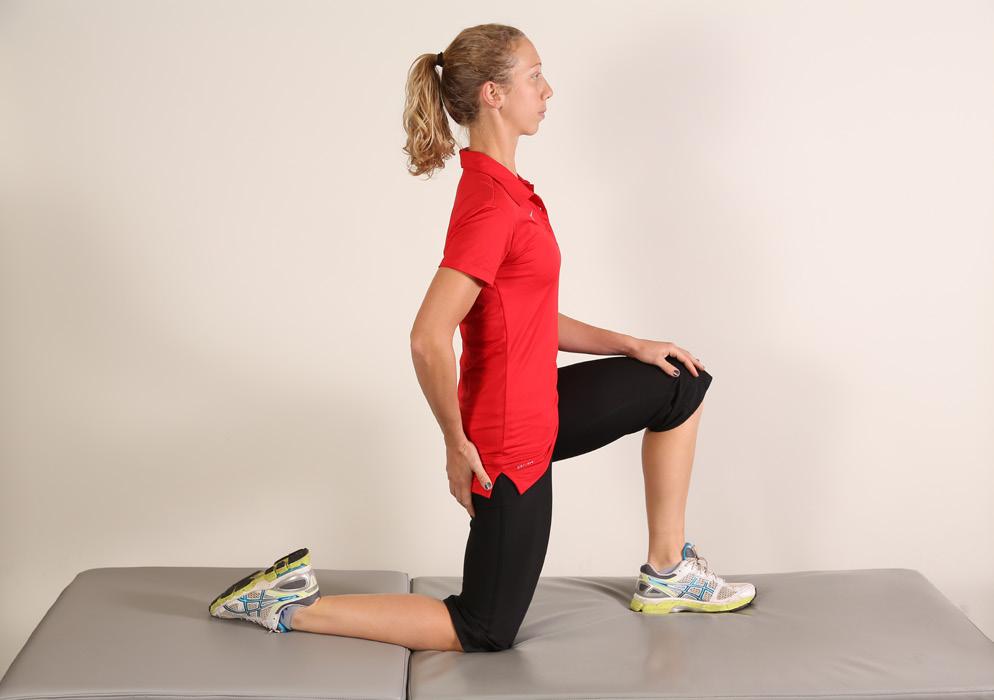 17 Glute sets - tall kneeling and half kneeling Place your hands on your glute muscles. Keep your back straight and shoulders down when doing this exercises.