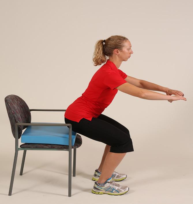Posterior squats Once the ball squat feels easy, do this exercise. For safety, you may choose to place a chair behind you.