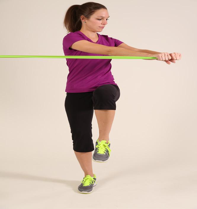 Turn to the side so that your surgery leg is closest to where the band is attached to the non-moving object.