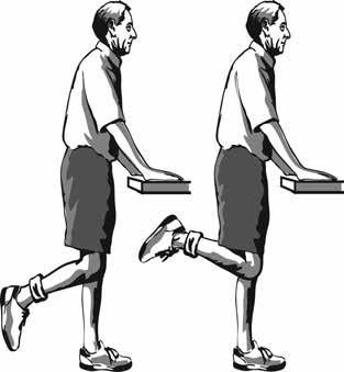 Back knee strengthening exercise Strap the weight onto your ankle Stand up tall facing the bench with both hands on the bench Bend your knee, bringing your foot towards