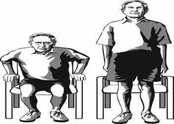 Sit to stand two hands You could do this exercise while you watch TV Sit on a chair which is not too low Place the feet behind