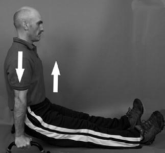 When straightening your elbows, the shoulders should be supported in an upward direction. From there, simply push the hands down toward the hip pockets.