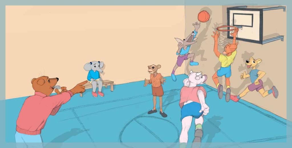 In gym class, all of the children were playing basketball, except Oliver.