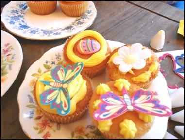 Various baking items including icing and cake