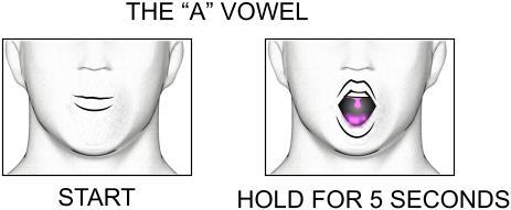 THE A VOWEL best performed in front of a mirror 1. Your tongue needs to face downward, and stay inside your mouth. 2. Clearly say the vowel A sound. Hold the sound for 5 seconds.