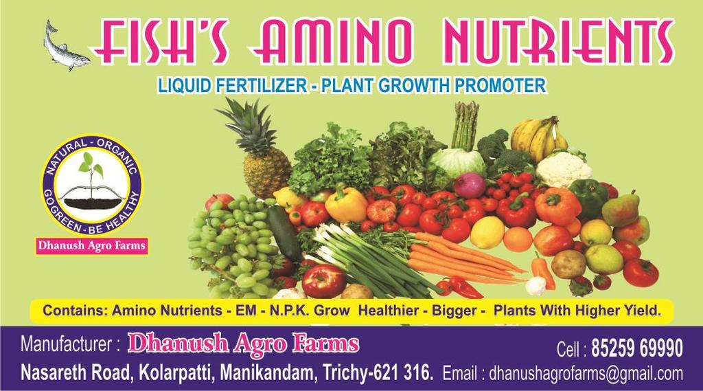 Fish Amino Nutrients - Fish Hydrolysate Processed Form Whole Fish Natural Bio Organic Plant Growth Promoter - Analysis Report: Fish Amino Acid Content : 68% TSS : 52.6% PH 4.