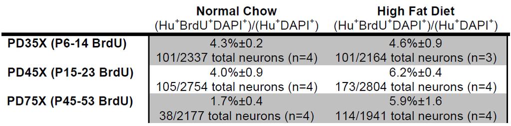Supplementary Table 1. Age and diet-dependent effects on MEm neurogenesis.