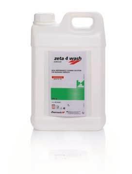 ZETA 4 WASH contains a cationic and non-ionic, surfactant-based agent that cleans deeply without damaging materials like rubber, wood, porcelain, ceramic,