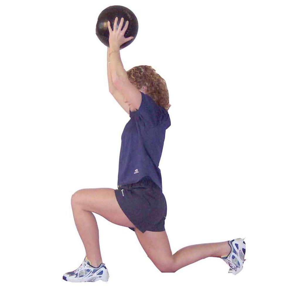 leg Keep ball above head & maintain upright posture throughout Lunge - Rotation - Medicine Ball Feet hip width