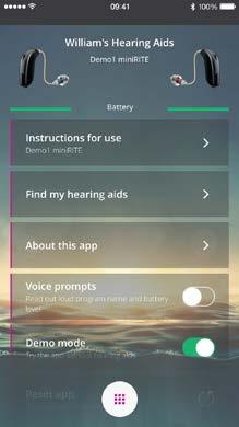 Secondary functions Settings Press the settings icon to access the secondary features of the Oticon ON App ().
