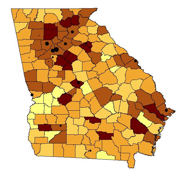 The map in Figure 1.1 below displays the location of breast cancer clinical trials by county and the rates of new breast cancer cases. Figure 1.1 Breast Incidence Rates (1999-2004) and Breast Clinical Trials, by County 2,3 Legend Number of Breast Clinical Trials!