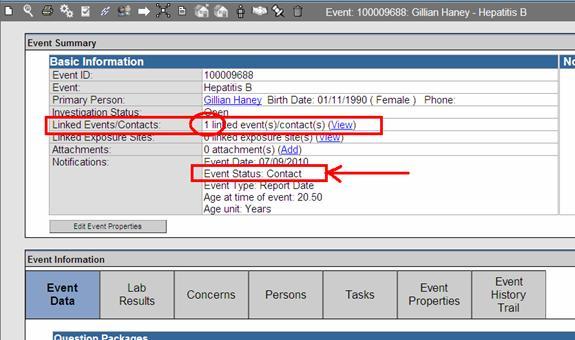 >> Click on the "View" hyperlink to the right of the "Linked Events/Contacts" line.