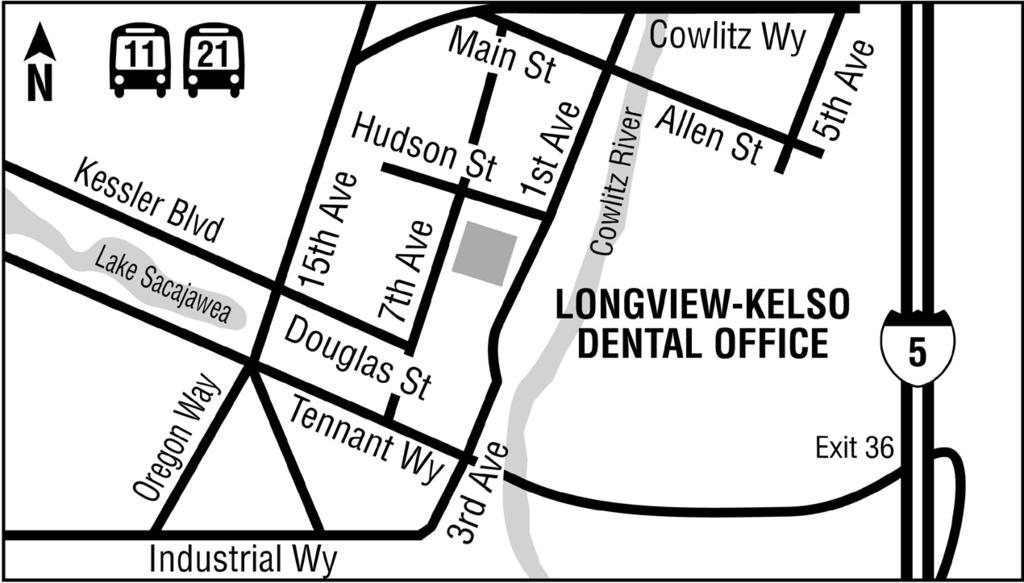 LONGVIEW-KELSO DENTAL OFFICE 1230 Seventh Ave., Longview, WA 98632 General dentistry Appointments...360-575-4800 Business office.