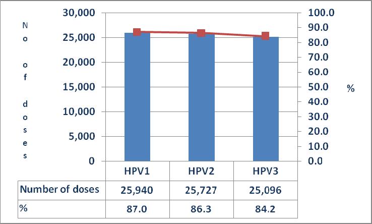 HPV vaccine uptake 2012/2013 Routine programme First years Over 80% (84.