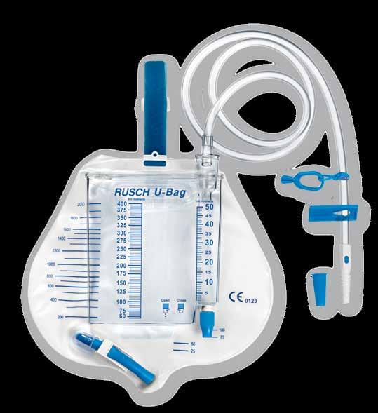 12 Rüsch U-Bag RÜSCH U-BAG CLOSED URINE DRAINAGE SYSTEMS WITH INTEGRATED 00 ML URINE MEASUREMENT CHAMBER LATEX-FREE, STERILE, FOR SINGLE USE 1 RIDGED UNIVERSAL CONNECTOR with protective cap, suitable