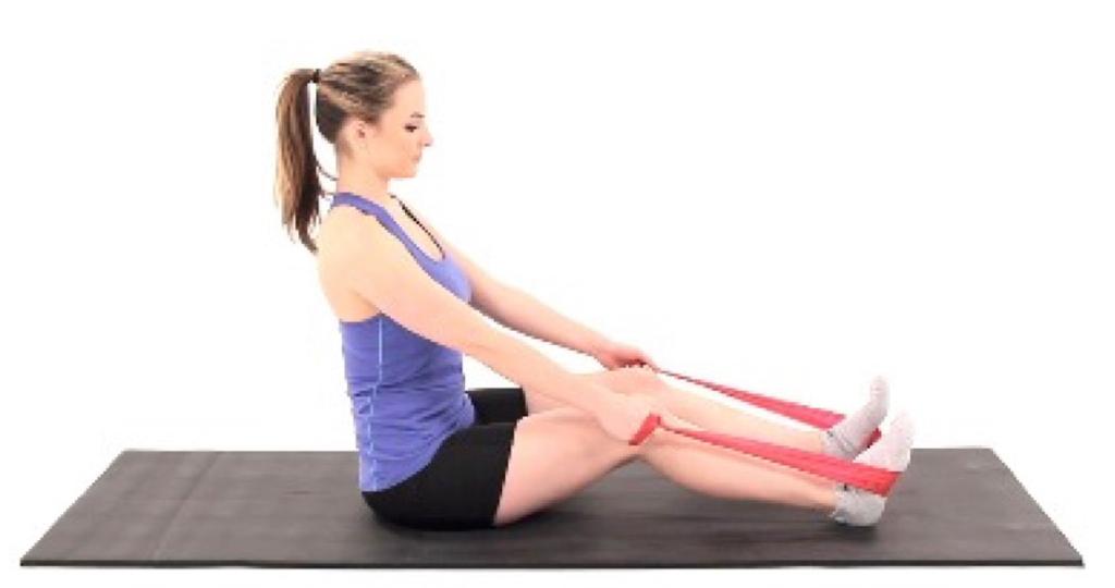 LONG SITTING LOW SHOULDER ROW WITH RESISTANCE This is a postural exercise. It can be used for patients with neck pain, upper back pain, shoulder tension, and other similar conditions.