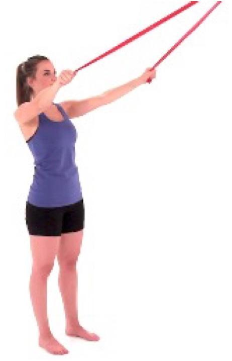 STANDING LAT PULL DOWN WITH RESISTANCE - ARMS STRAIGHT This is a postural exercise to be used for neck pain, upper back pain, shoulder tension, and other similar conditions.