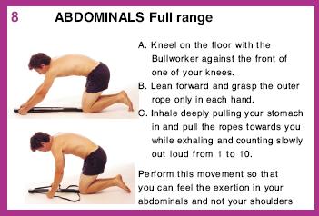 Inhale deeply pull your stomach in and push down while exhaling and counting slowly out loud from 1 to 10. 8. ABDOMINALS Full range A.