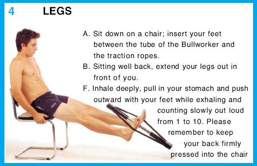 4. LEGS A. Sit down on a chair; insert your feet between the tube of the Bu