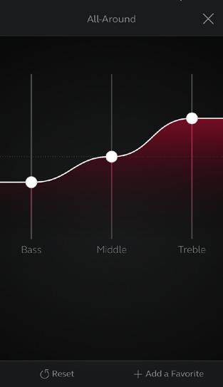 Bass, middle and treble Increase or decrease bass, middle and treble frequencies.